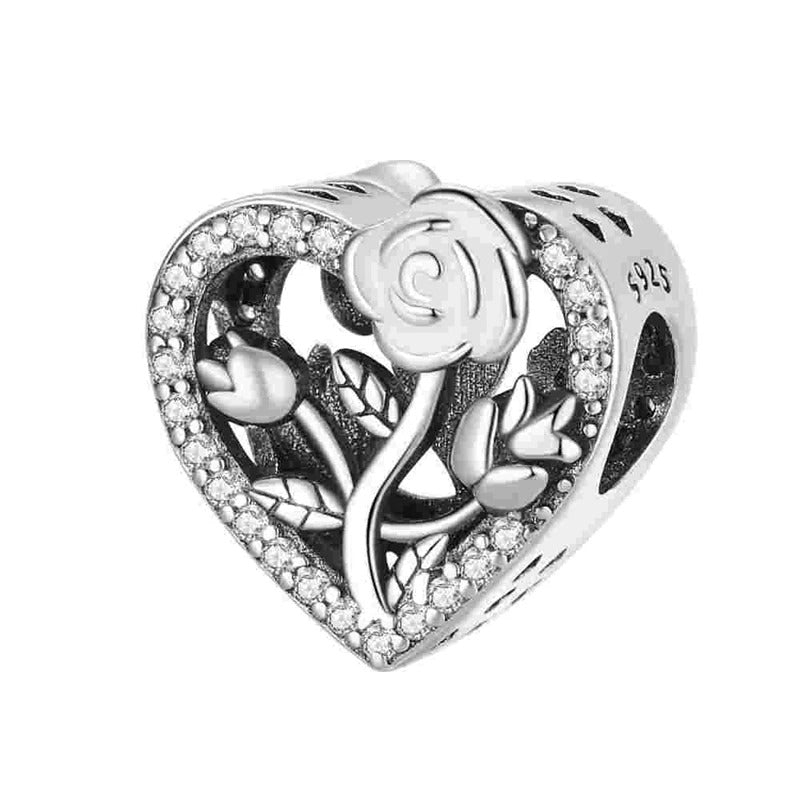 Heart and White Rose Charm