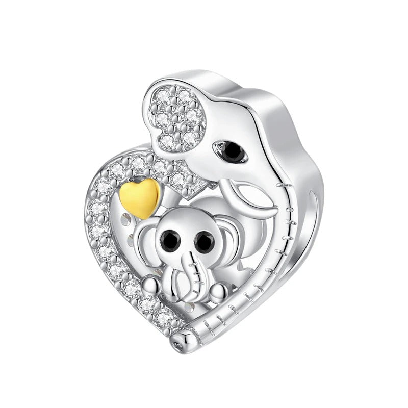 "Family of Elephants" Heart Charm