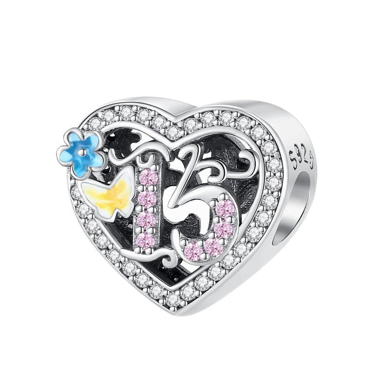 15th Birthday Heart Charm