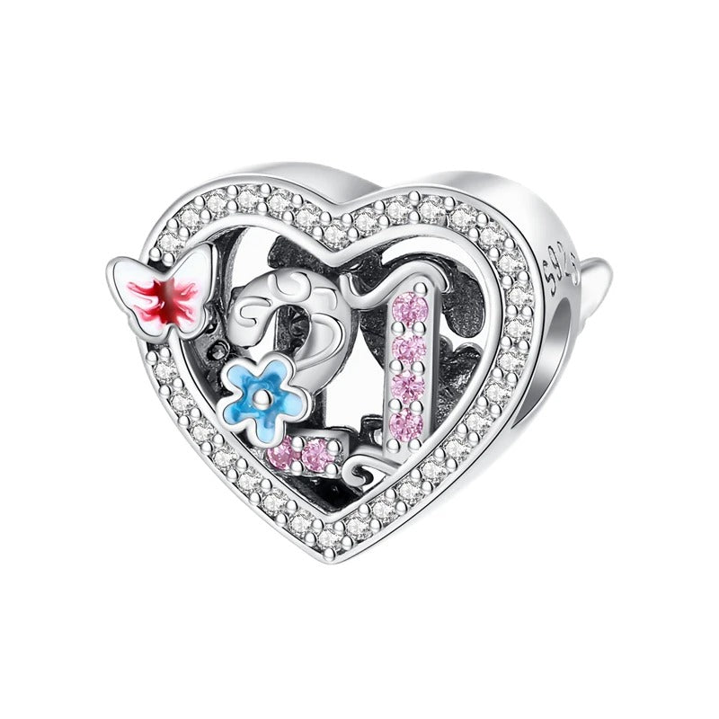 21st Birthday Heart Charm