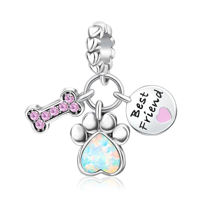 Bone, Opal Heart, and Best Friend Charm