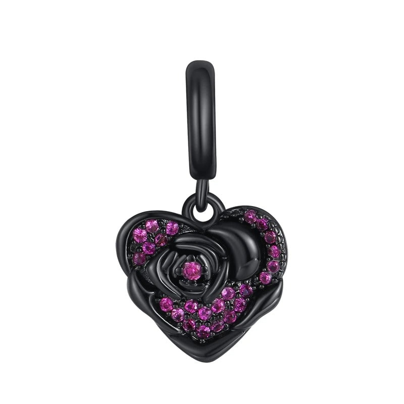 Black Rose Heart Charm