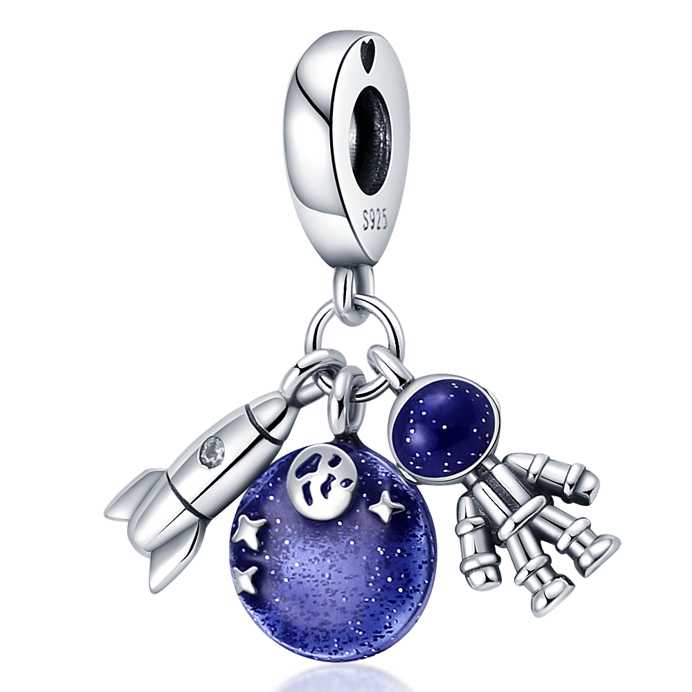 Rocket, Planet, and Astronaut Charm