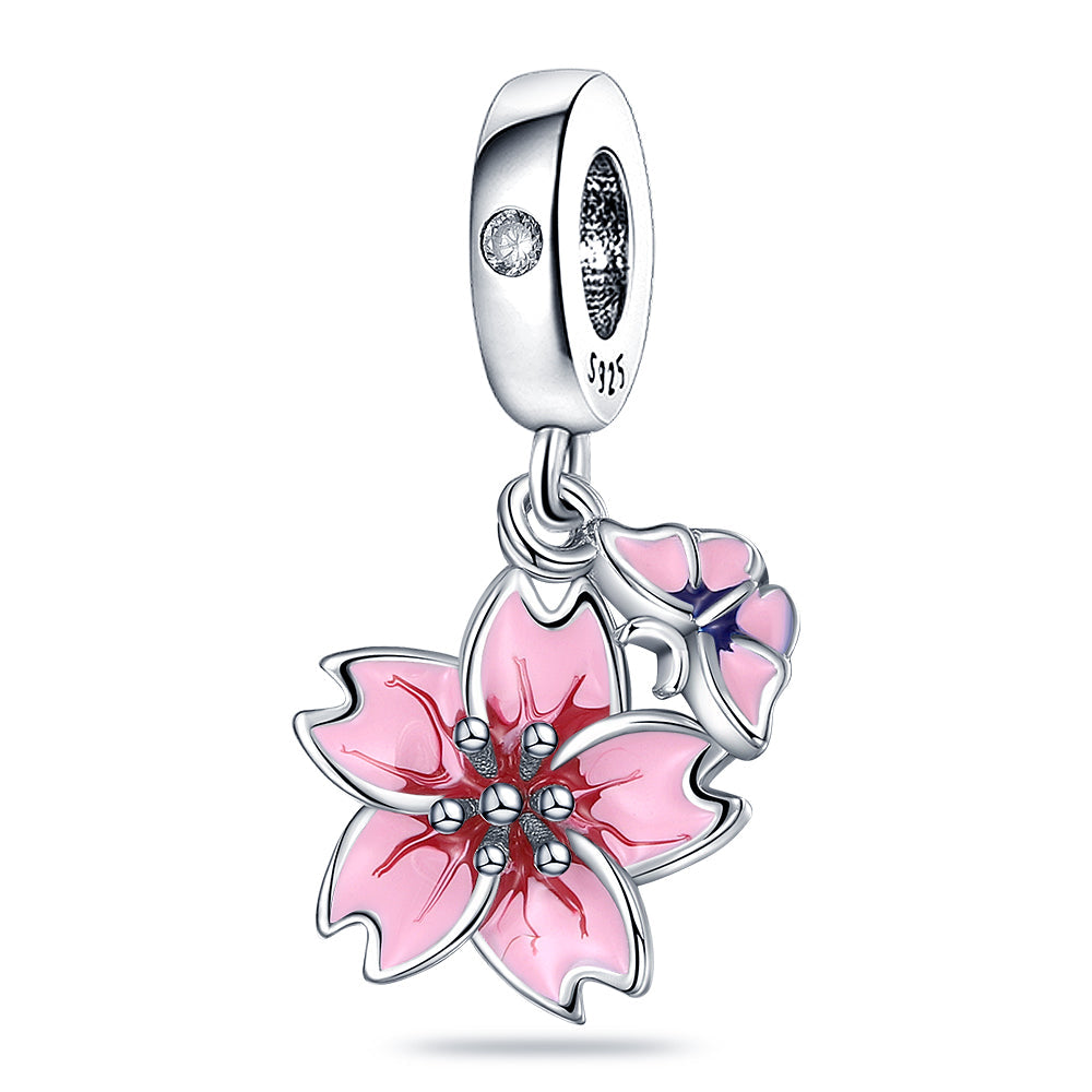 Pink Flower and Butterfly Charm