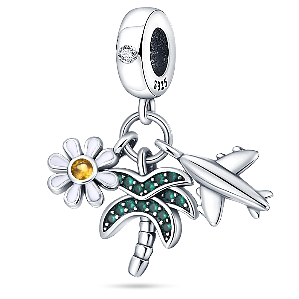 Flower, Palm Tree, and Airplane Charm