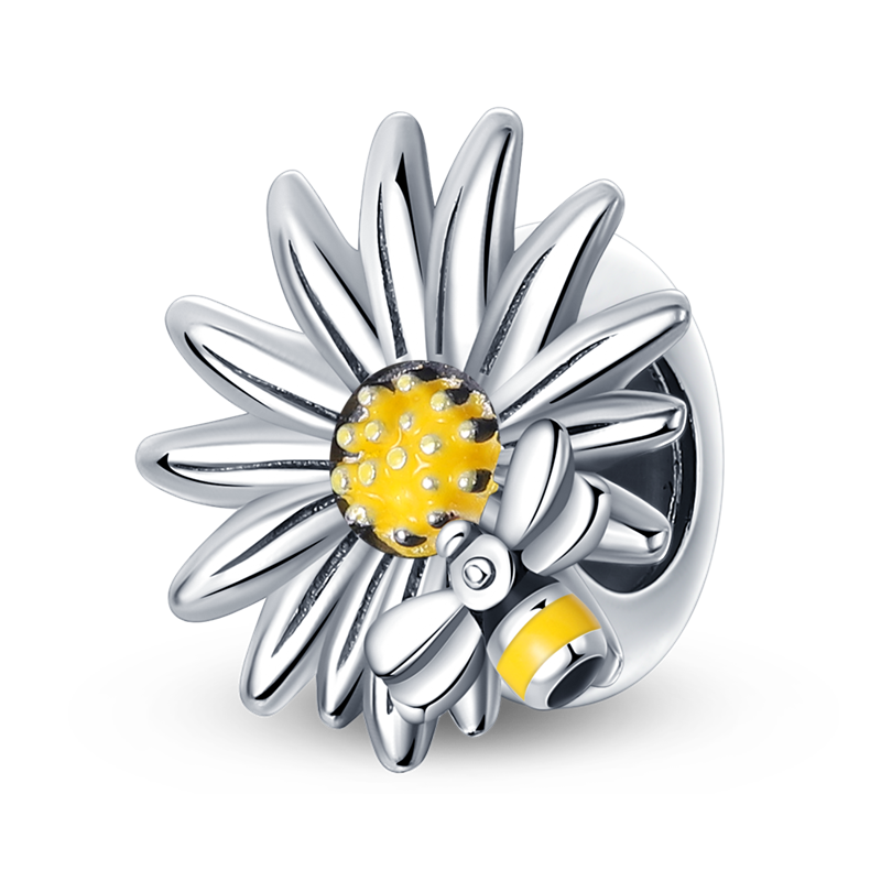 Silver Flower and Bee Charm