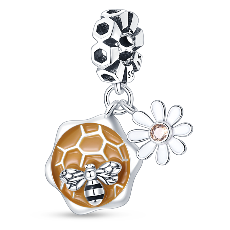 Bee on Honeycomb and Flower Charm