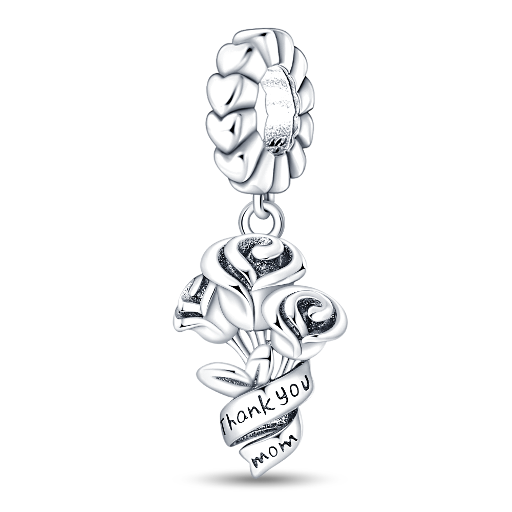 "Thank You Mom" Silver Bouquet of Roses Charm