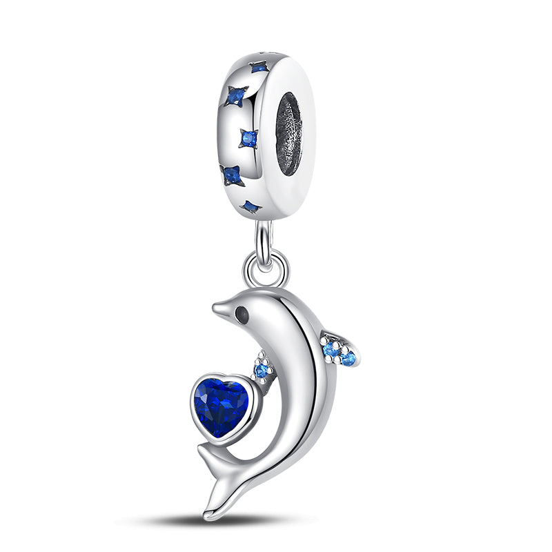 Blue Heart Dolphin Charm