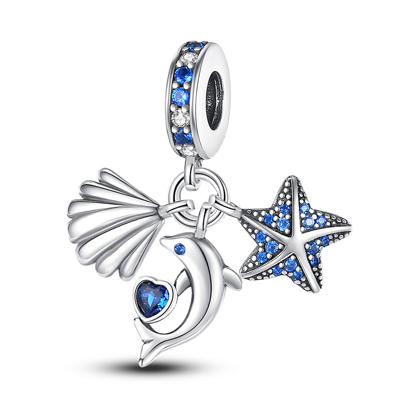 Sea Shell, Dolphin, and Starfish Charm