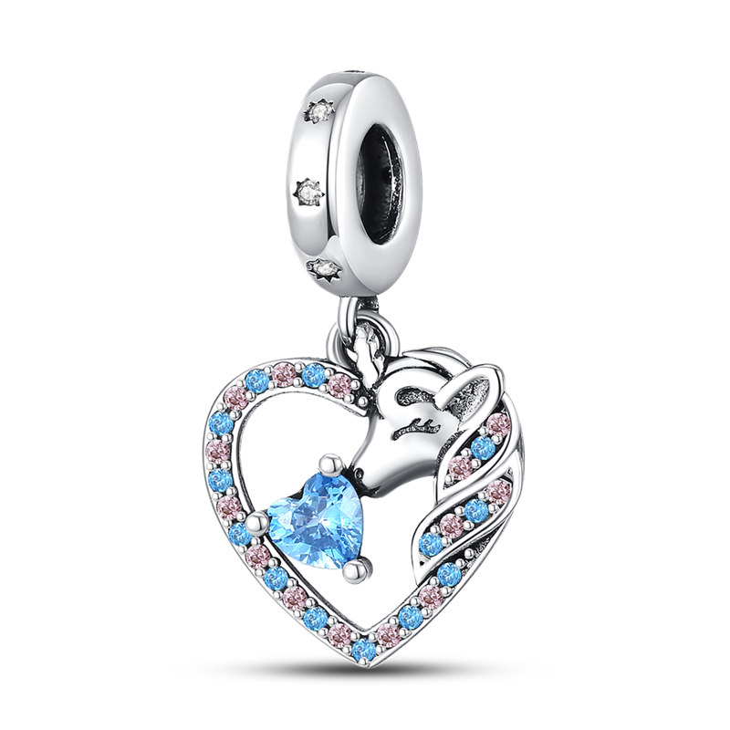 Unicorn & Blue Heart Charm