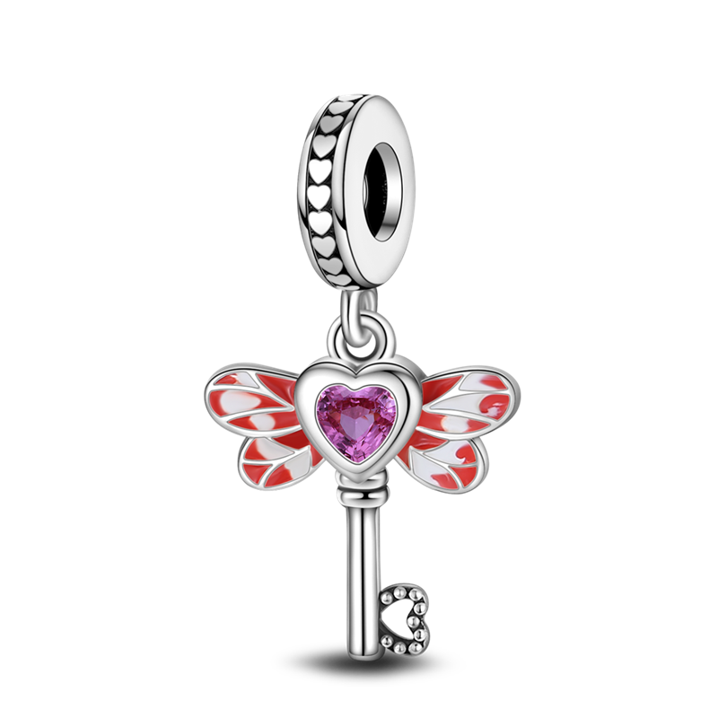 Pink Heart Key Charm