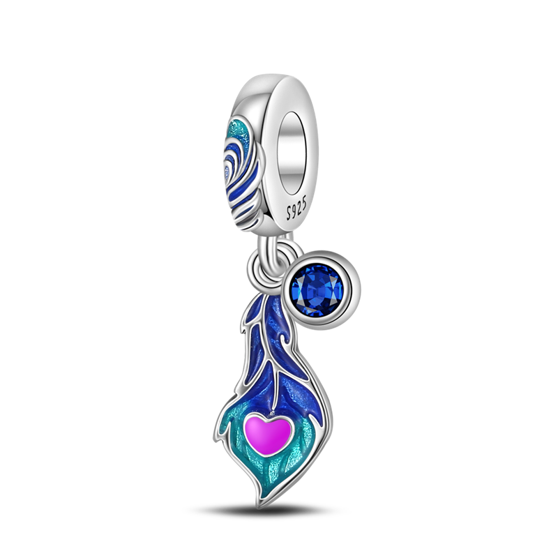 Pink Heart and Feather Charm