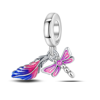 Thumbnail for Pink Dragonfly and Blue Feather Charm