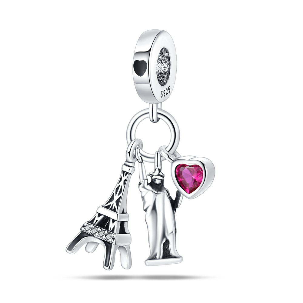 Eiffel Tower, Statue of Liberty, and Heart Charm