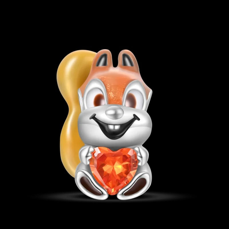 Squirrel and Orange Heart Charm