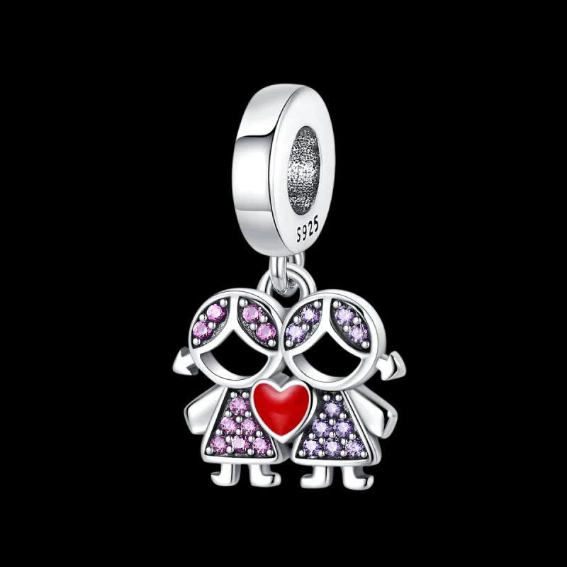 "Sisters' Love" Twin Hearts Charm