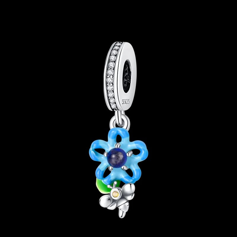 Blue Flower and Bee Charm