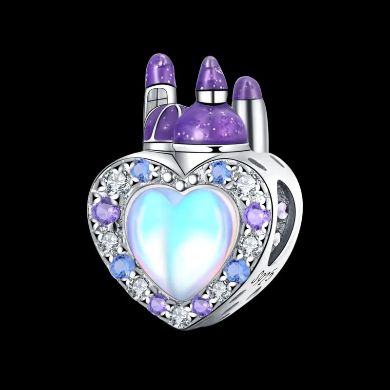 Opal Heart and Castle Charm