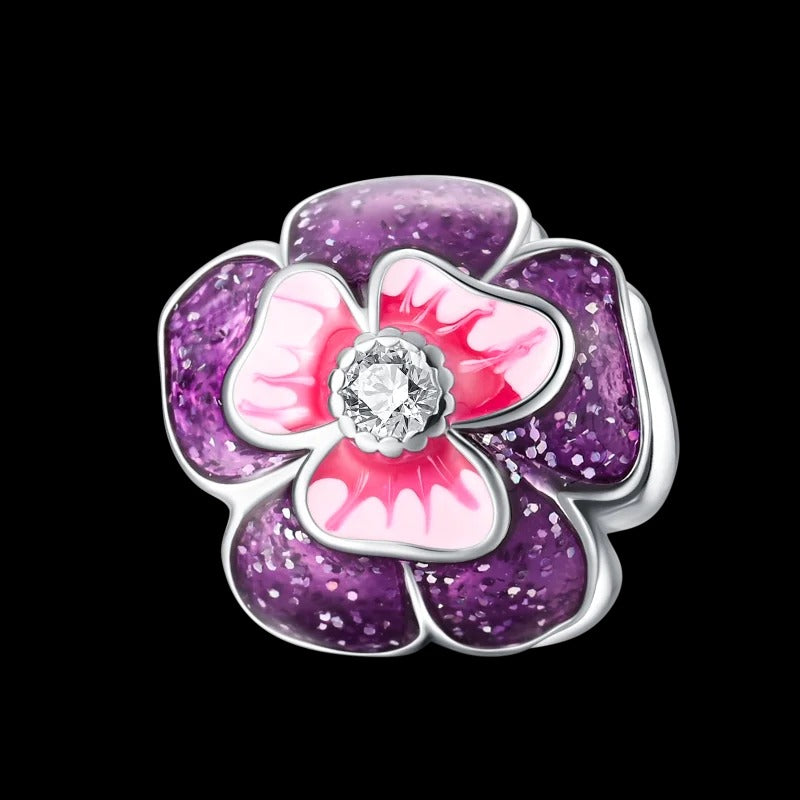 Purple Glitter Flower Charm