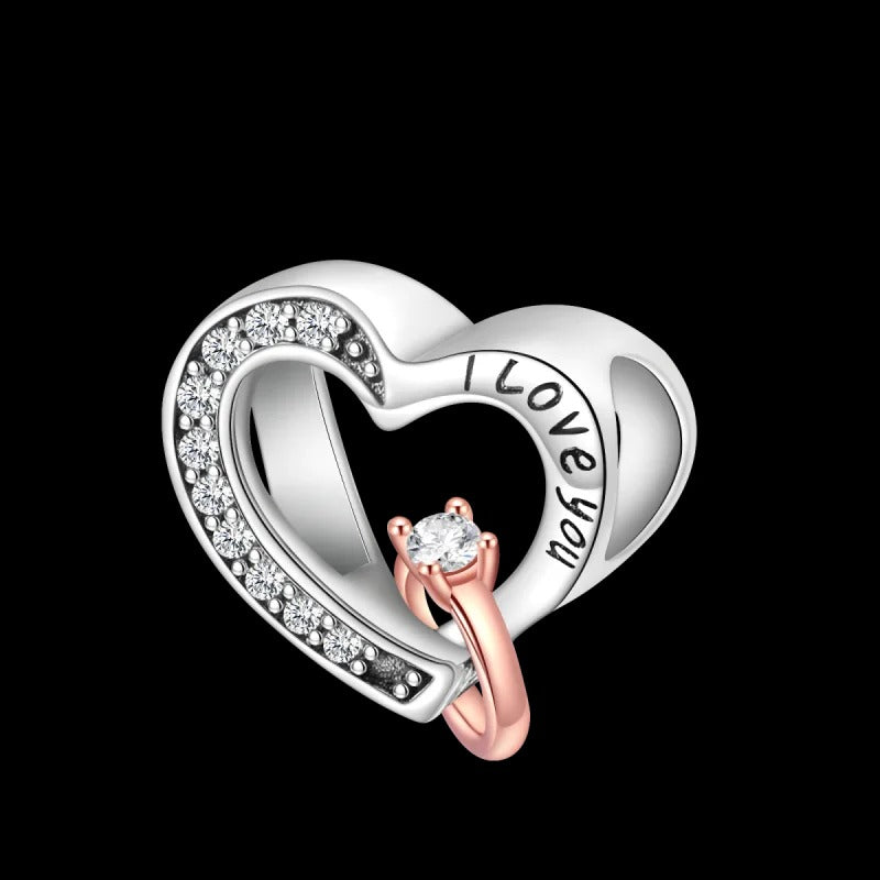 "Heart & Ring" Charm "I Love U"