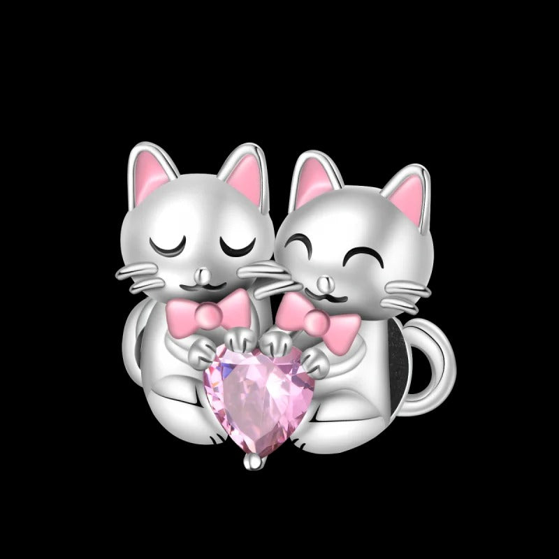 "Kittens and Pink Heart" Charm