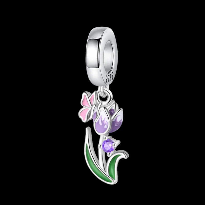 "Purple Tulip and Butterfly" Charm