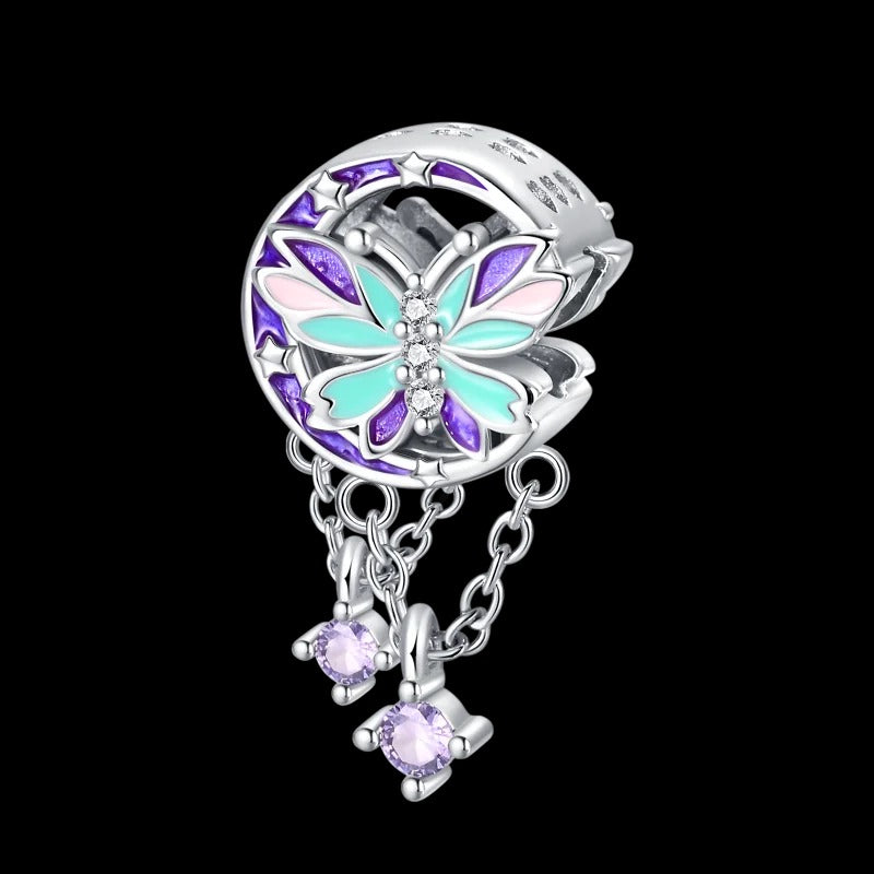 Butterfly and Purple Starry Moon Charm