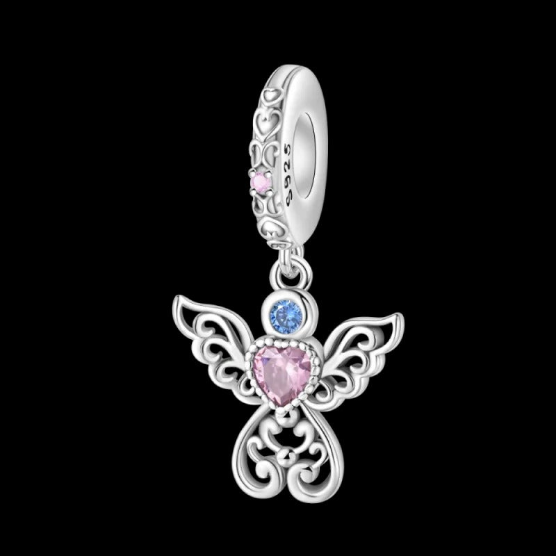 "Guardian Angel & Pink Heart" Charm