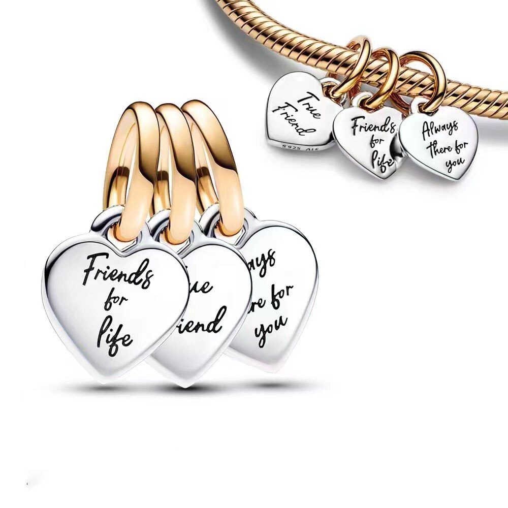 Triple Friends Heart Charm