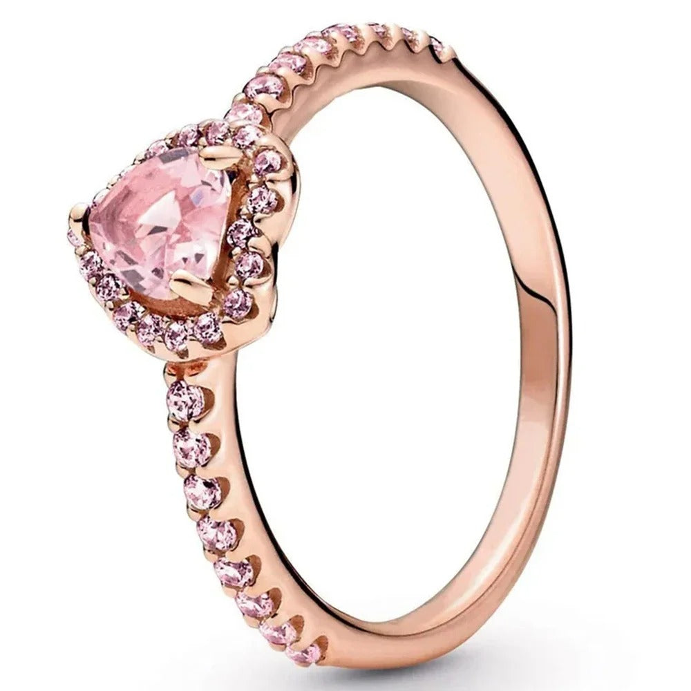 Golden Rose Pink Heart Ring