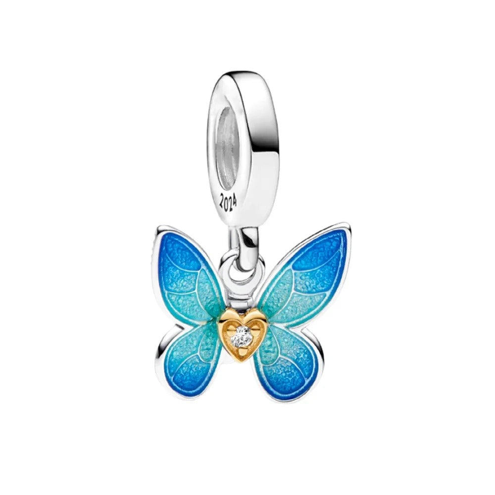 Blue Butterfly and Heart Charm