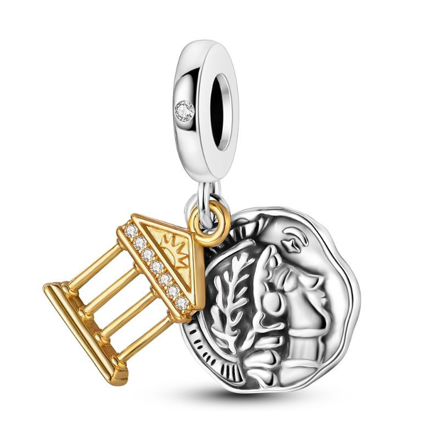 Greek Temple and Coin Charm