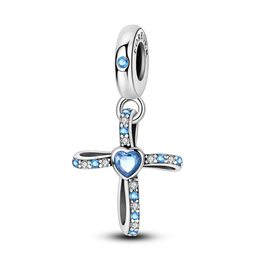 Cross & Blue Heart Charm