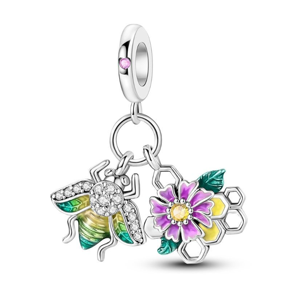 Bee and Purple Flower Charm